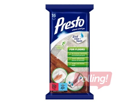 Влажные салфетки для очистки поверхностей PRESTO для полов, 16 шт.