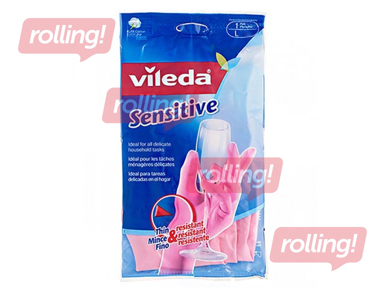 Latex gloves with cotton lining Vileda Sensitive, Size L