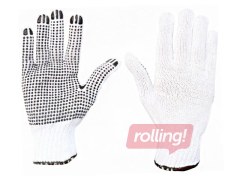 Хлопчатые вязанные перчатки с противоскользящими точками с одной стороны, L размер