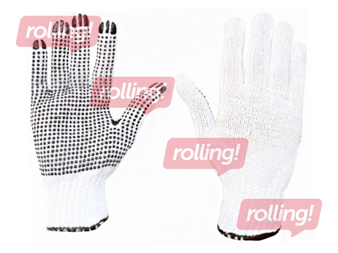 Хлопчатые вязанные перчатки с противоскользящими точками с одной стороны, L размер