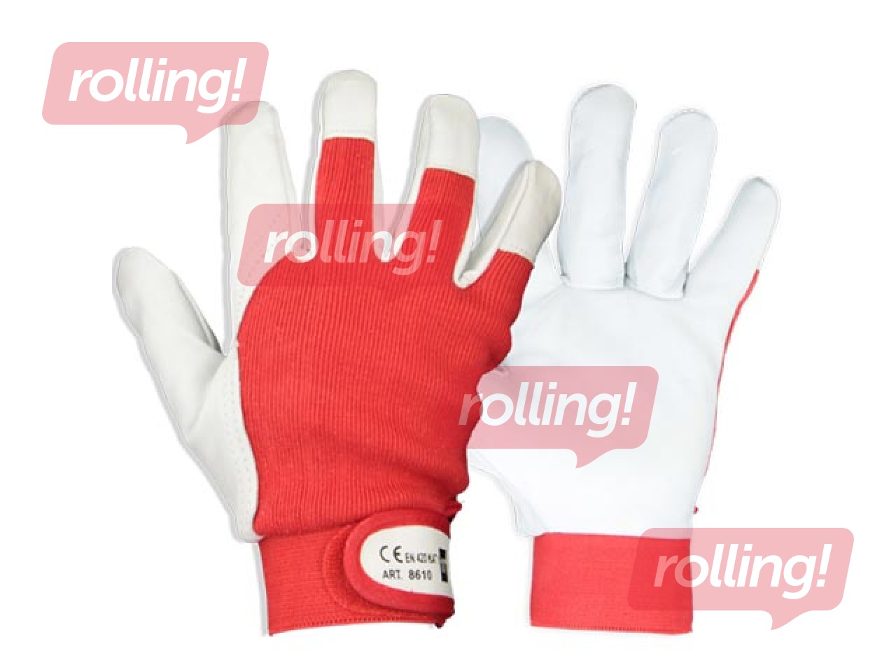 Nahast töökindad, suurus 10 (XL), punased ja valged