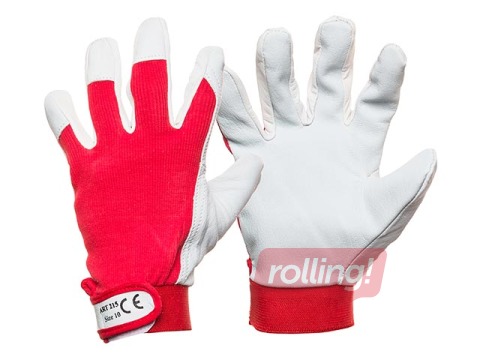 Leather work gloves, size 8 (M), red with white