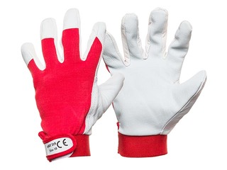 Leather work gloves, size 8 (M), red with white