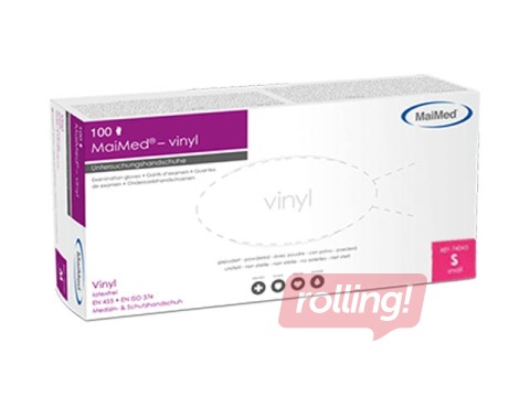 Gloves vinyl without powder MaiMed, S 100 pcs., blue