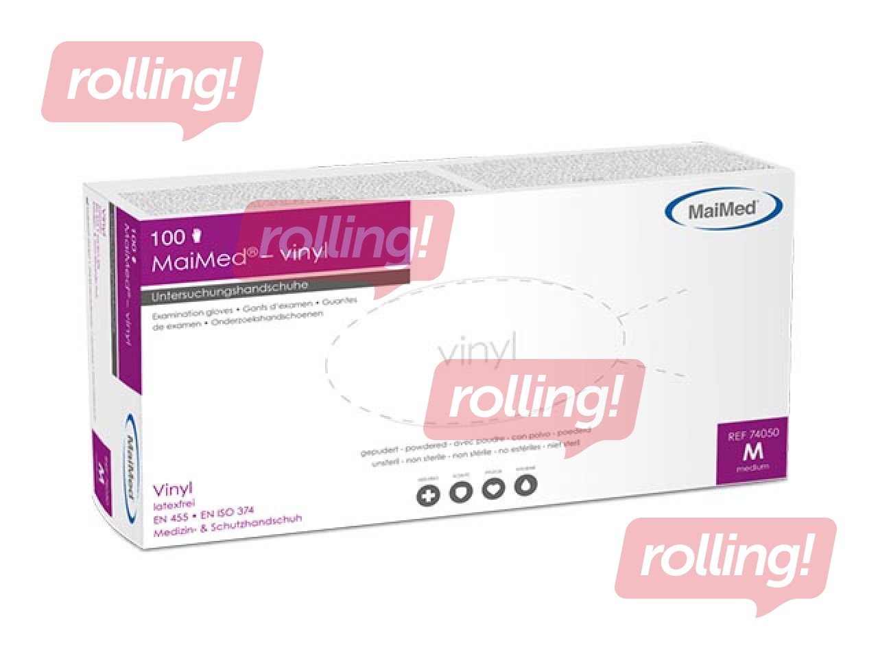 Vinüülkindad ilma pulbrita MaiMed, M 100 tk, sinine