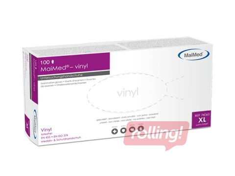 Перчатки виниловые без пудры MaiMed XL, синие, 100 шт.
