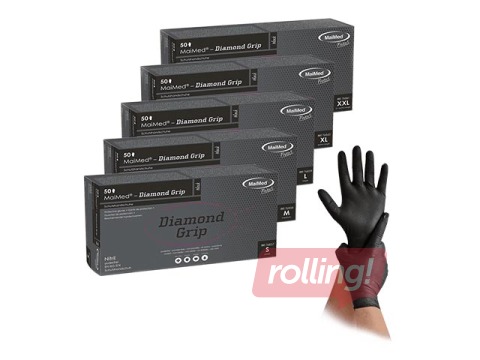 Nitriilkindad, tekstuuriga, Diamond grip, suurus S, must, 50 tk