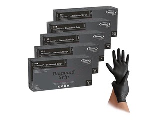 Cimdi Diamond grip, nitrila, teksturēti, melni, M izmērs, 50 gab.