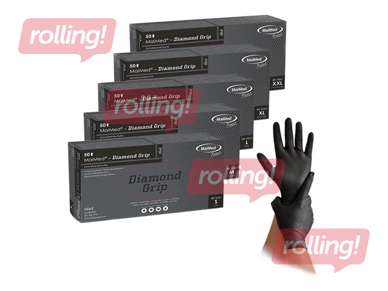 Nitriilkindad, tekstuuriga, Diamond grip, suurus L, must, 50 tk