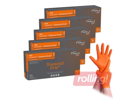 Nitriilkindad, tekstuuriga, Diamond grip+, suurus M, oranž, 50 tk