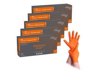 Nitriilkindad, tekstuuriga, Diamond grip+, suurus M, oranž, 50 tk