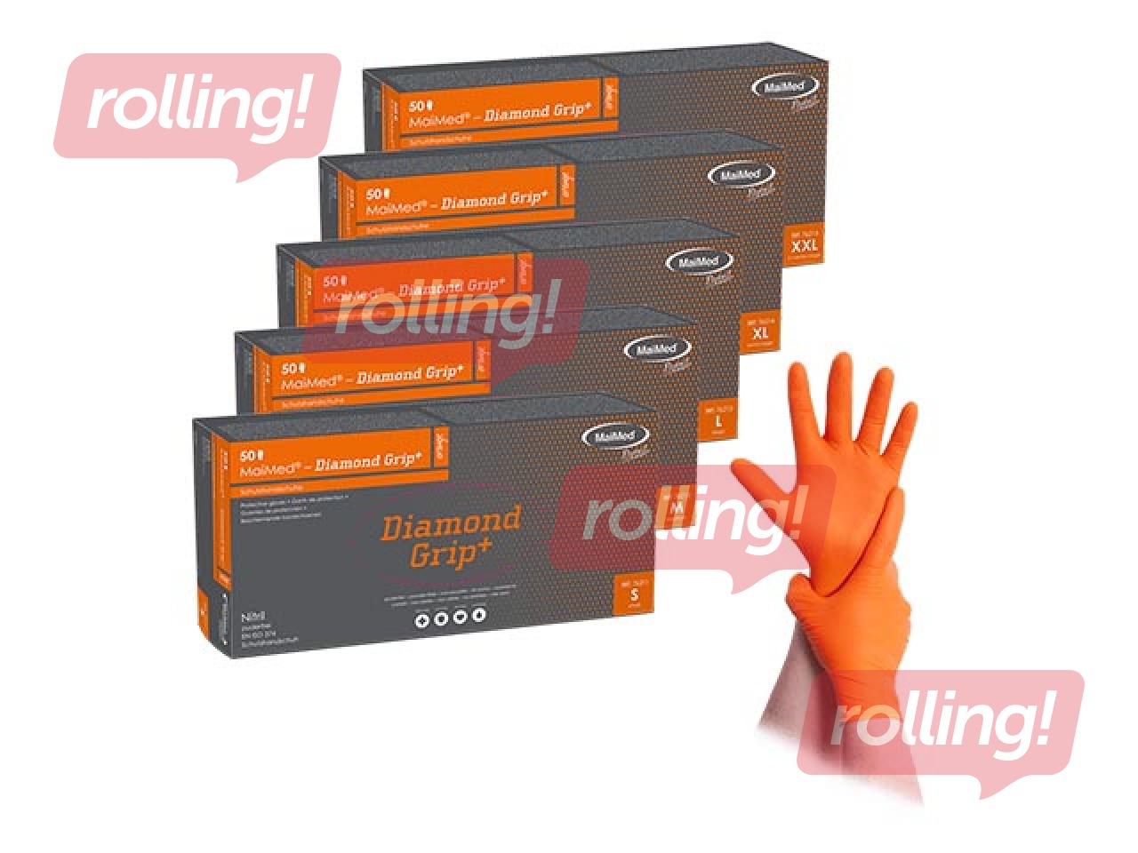 Nitriilkindad, tekstuuriga, Diamond grip+, suurus M, oranž, 50 tk