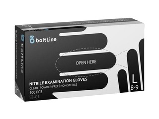 Cimdi BaltLine, nitrila, bez pūdera, melni, L izmērs, 100 gab.