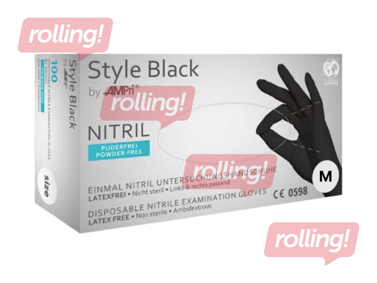 Nitriilkindad, puudrivaba, AMPri, M, 100 tk., must