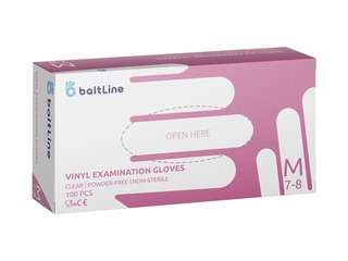 Cimdi Baltline, vinila, bez pūdera, caurspīdīgi, M izmērs, 100 gab.