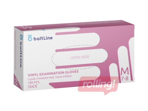 Перчатки виниловые Baltline, неопудренные, размер M, прозрачные, 100 шт.