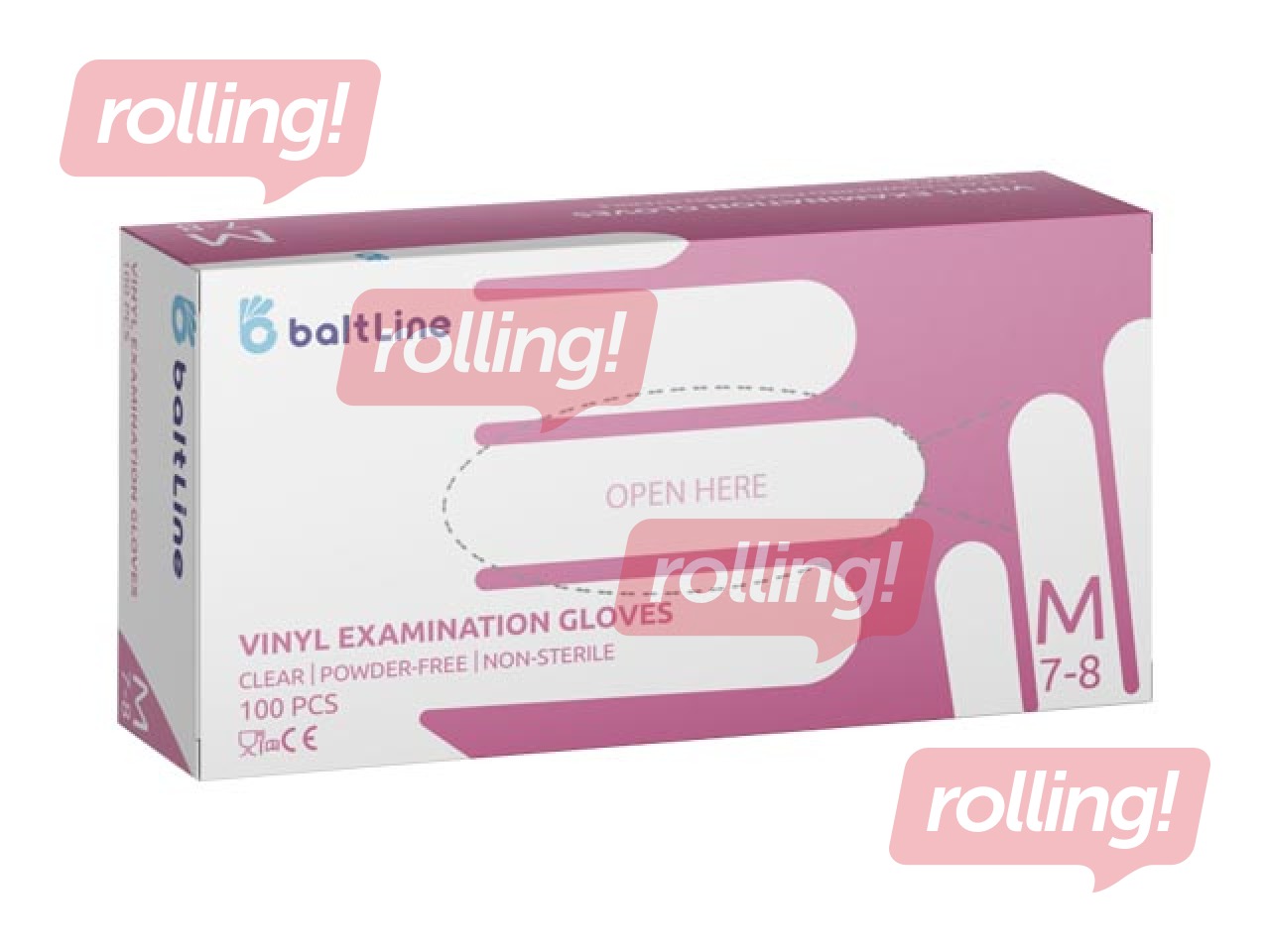 Перчатки виниловые Baltline, неопудренные, размер M, прозрачные, 100 шт.