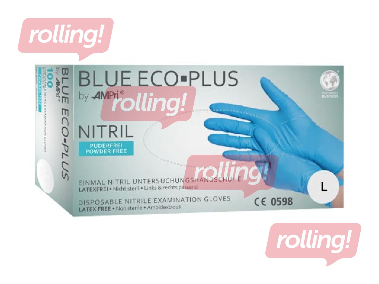 Nitrile gloves, powder-free, AMPri, size L, blue, 100 pcs.