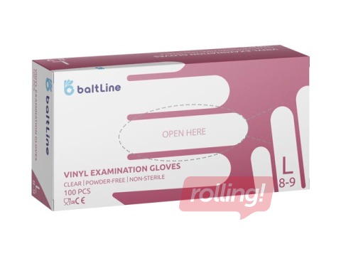 Перчатки виниловые, неопудренные, размер L, прозрачные, Baltline, 100 шт.