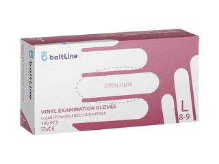Перчатки виниловые, неопудренные, размер L, прозрачные, Baltline, 100 шт.