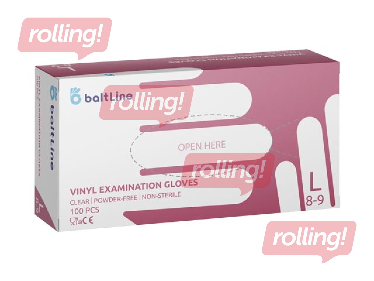 Перчатки виниловые, неопудренные, размер L, прозрачные, Baltline, 100 шт.