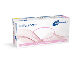 Cimdi Meditrade Reference, lateksa, ar pūderi, balti, S izmērs, 100 gab.