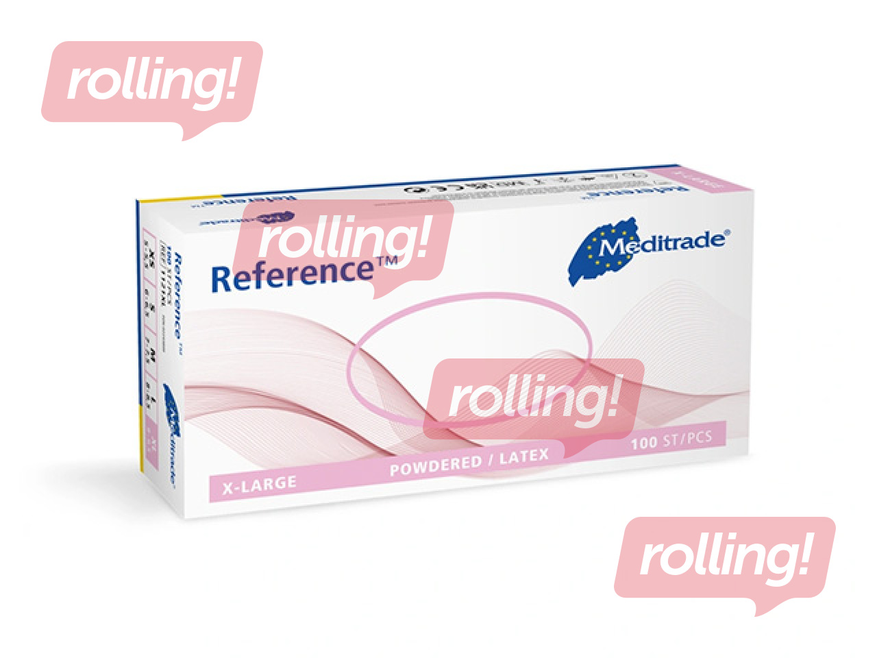 Kindad lateks pulbriga Meditrade Reference, S 100 tk., valge