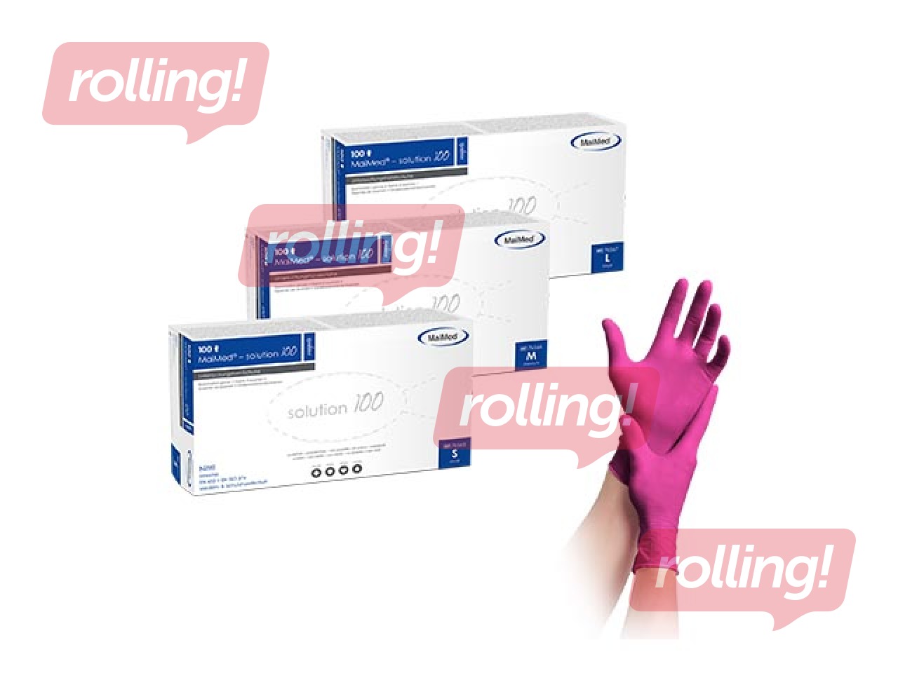 Нитриловые перчатки без пудры Maimed, фуксия, размер S, 100 шт.