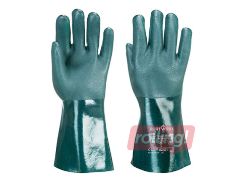 Перчатки для работы с химикатами Double Dipped PVC Gauntlet, размер L, длина 35см, зелёные
