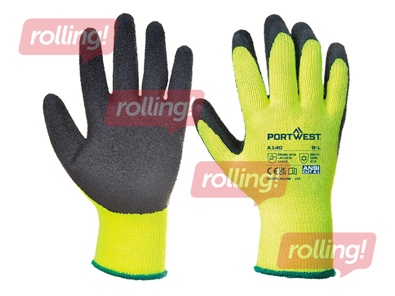 Рабочие перчатки для работы в холоде Thermal Grip - Latex, размер L, жёлто-чёрные