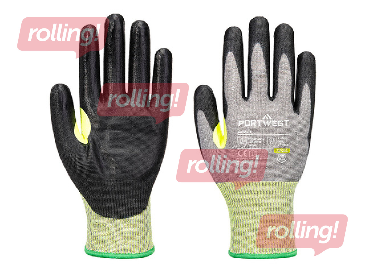 Cut-Resistant Work Gloves CS Cut E15 PU, Size L, Black/Grey