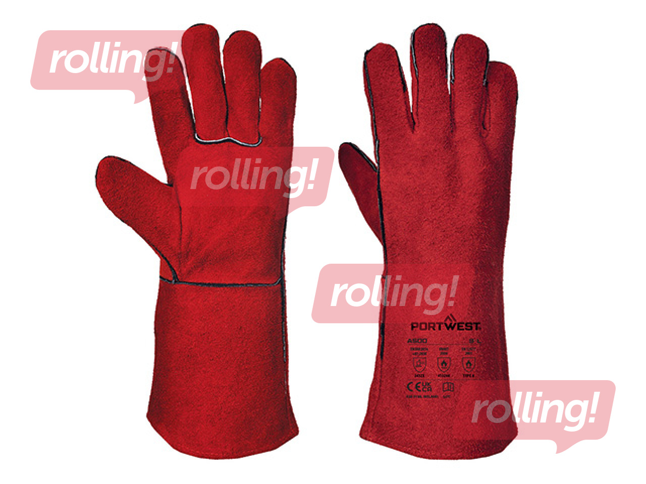 Work Gloves Welders Gauntlet, Size XL, Red