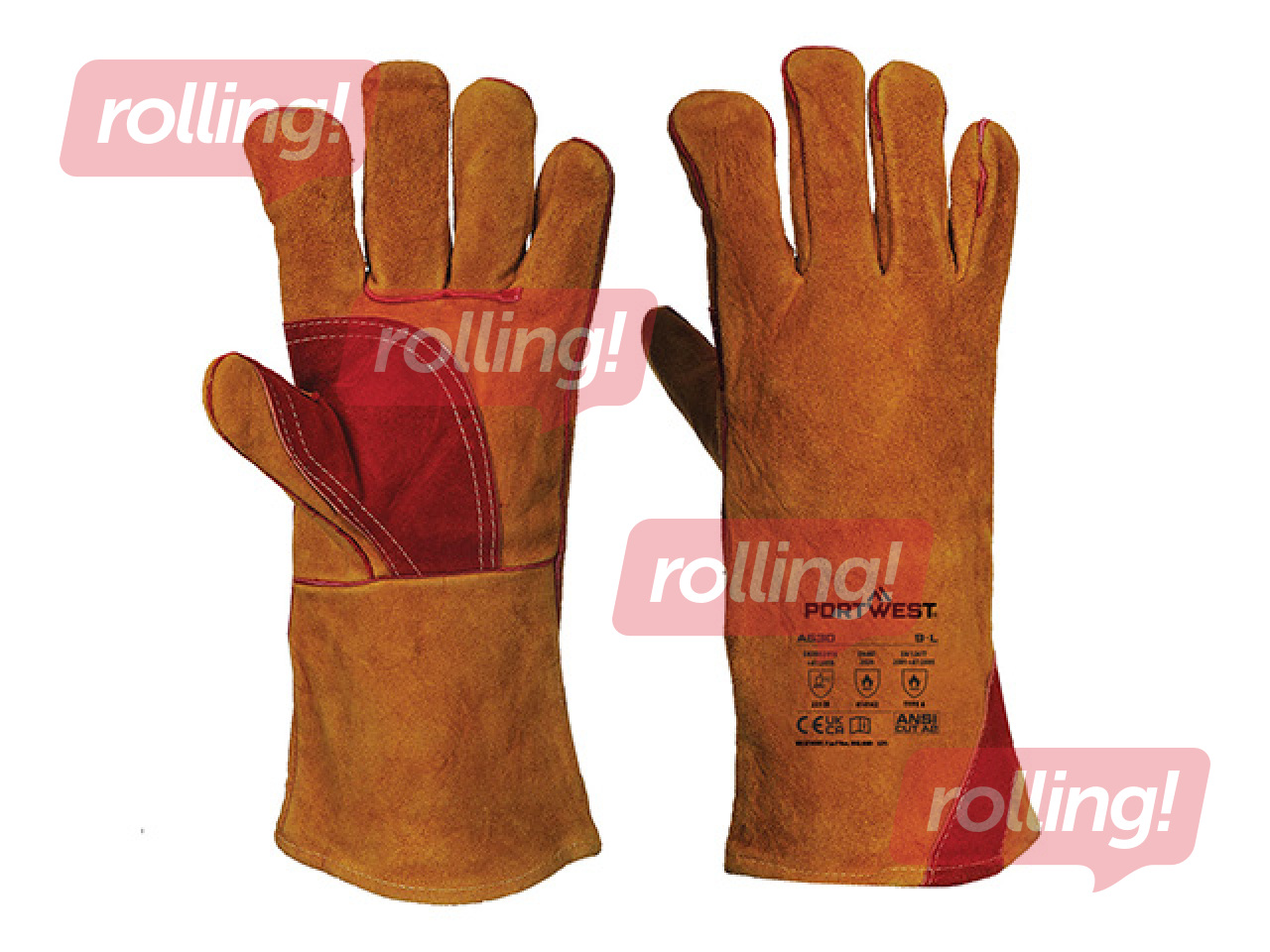 Work Gloves Reinforced Welding Gauntlet, Size L, Brown