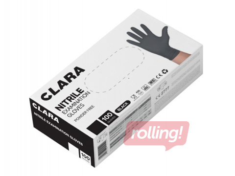 Puudrivabad nitriilkindad Clara, suurus XL, mustad, 100 tk