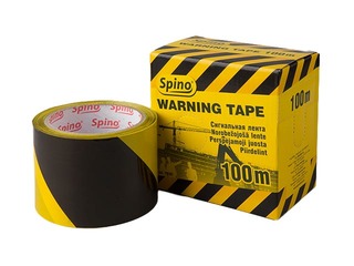 Hazard warning barrier tape, yellow and black, width 75 mm, 100 m