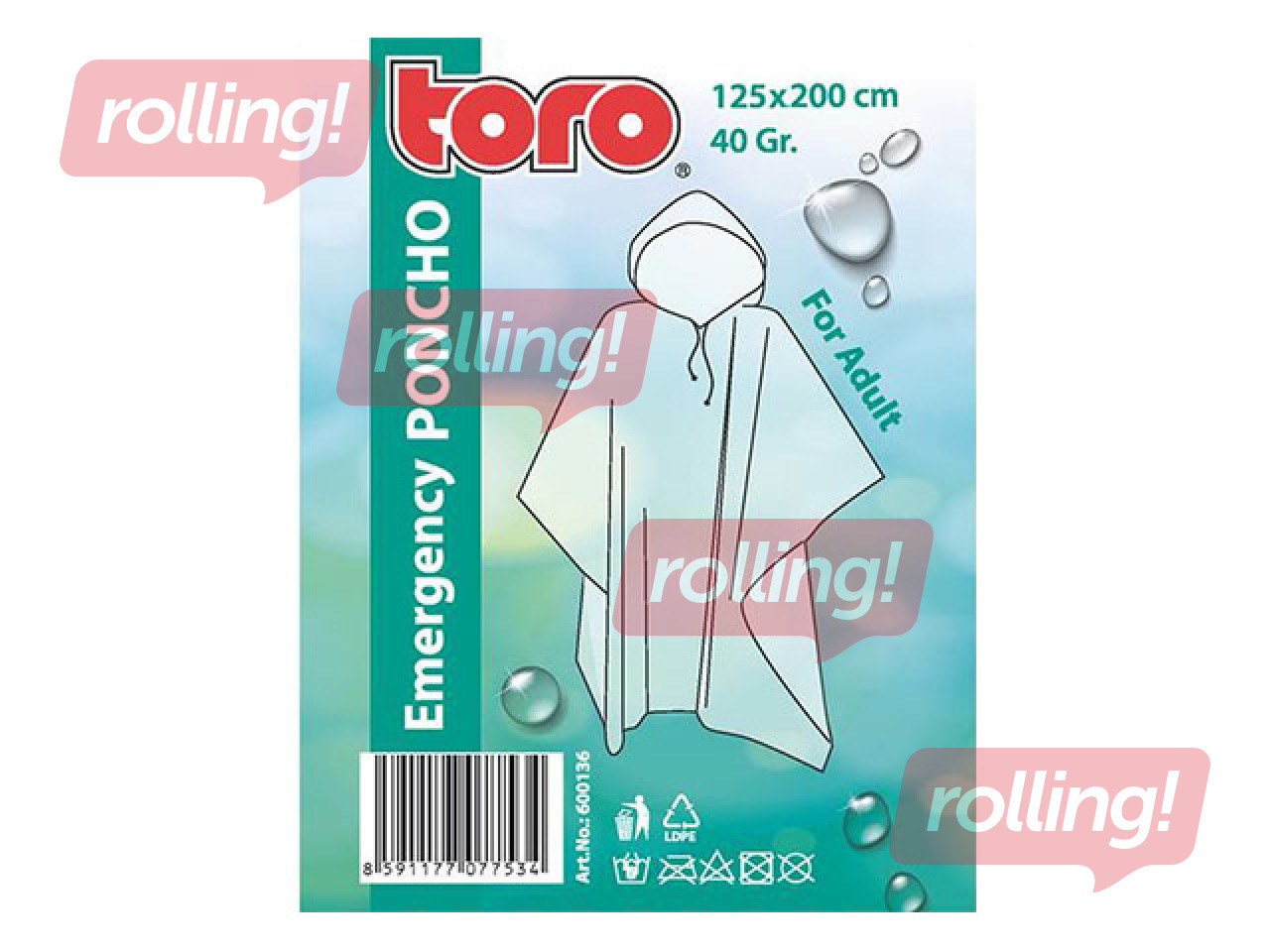 Raincoat poncho, adult, 125x200cm