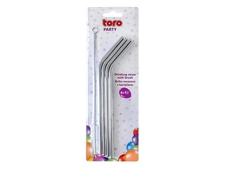 Соломинки из нержавеющей стали Toro, с кисточкой, 4 шт.