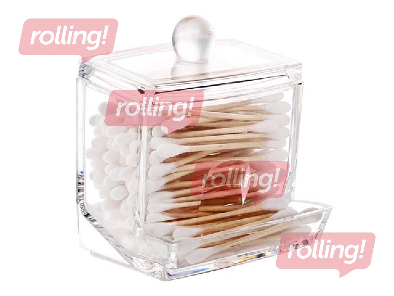 Cotton swab holder, 9.3cm x h9.9cm x 8.1cm, transparent plastic
