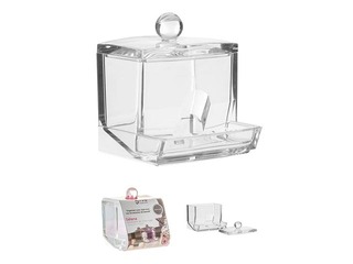 Cotton swab holder, 9.3cm x h9.9cm x 8.1cm, transparent plastic