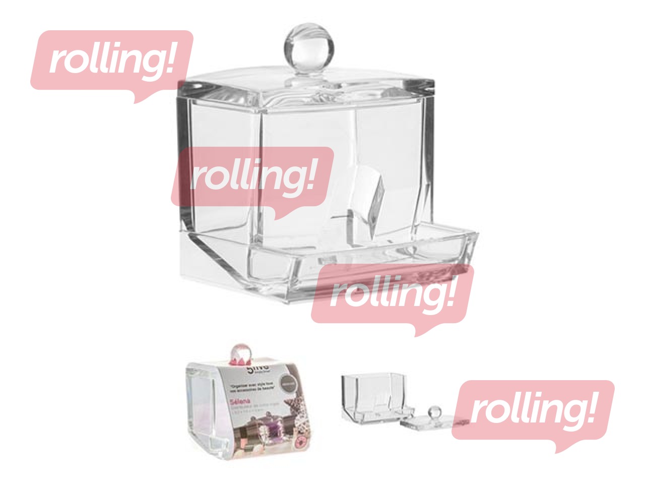Cotton swab holder, 9.3cm x h9.9cm x 8.1cm, transparent plastic