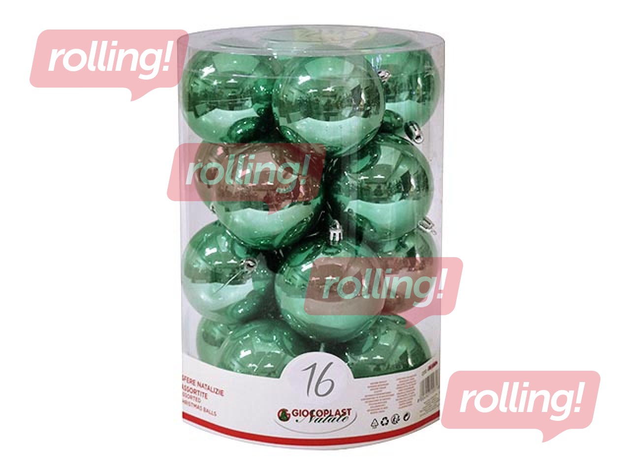 Christmas bulbs, ø8 cm, 16 pcs., emerald color