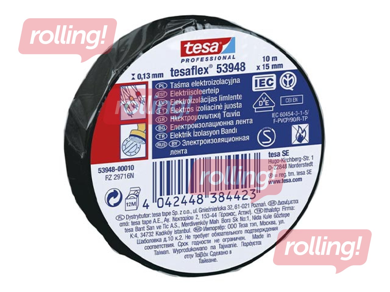 Elektriisolatsioonilint Tesa 53988, must, 10 m