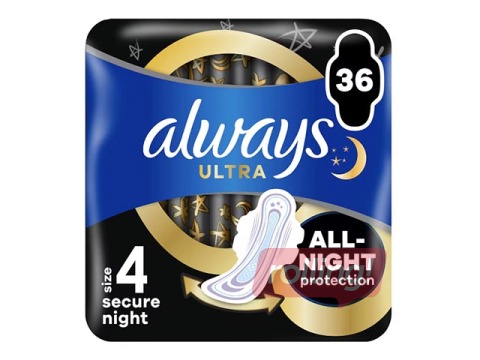 Hygiene pads Always Ultra Secure Night, 36 pcs.