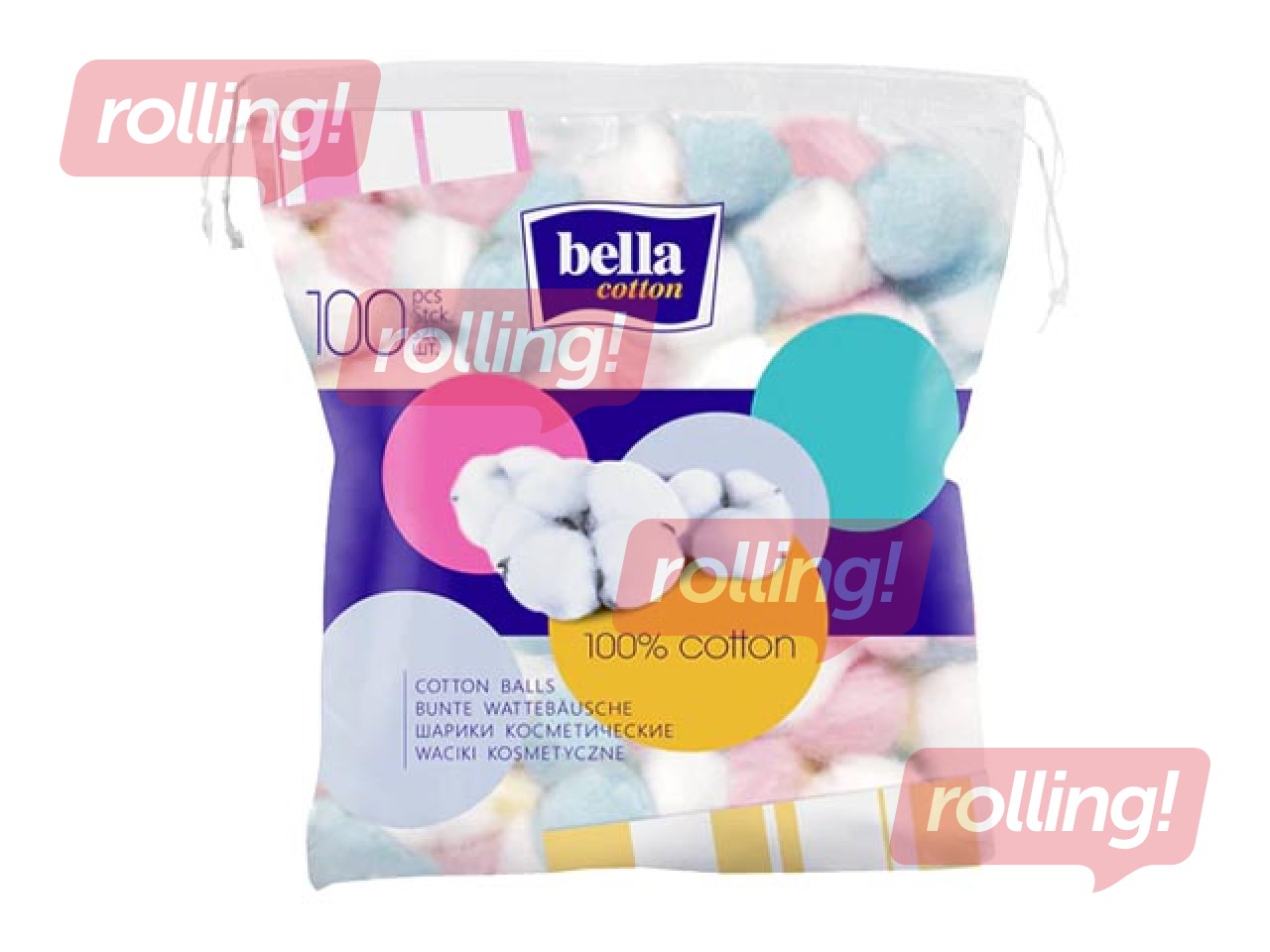 Ватные шарики Bella, Cotton, нестерильные, цветные, 100 шт.
