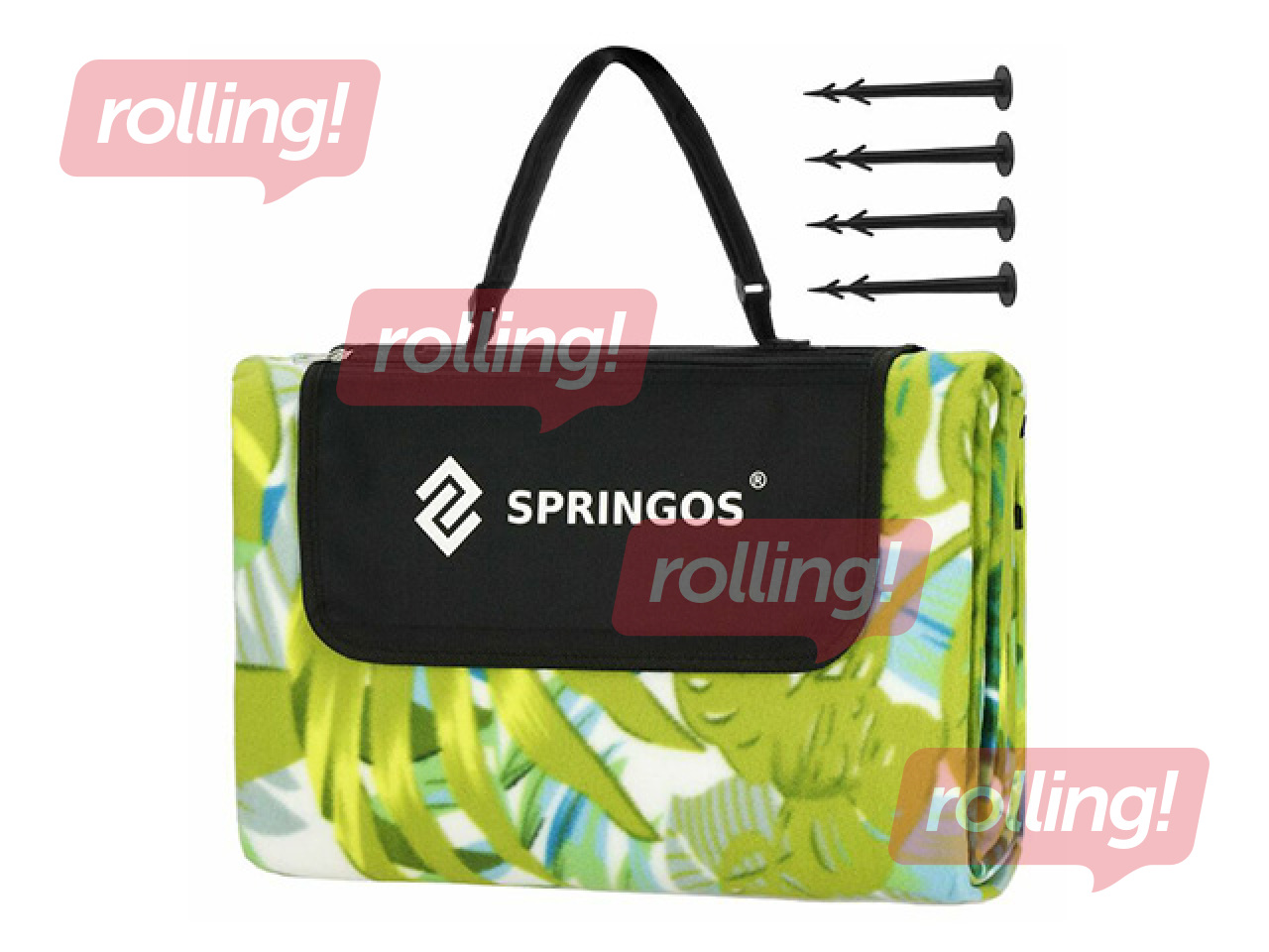 Piknika un pludmales sega, salokāma, zaļos toņos, 200x200cm