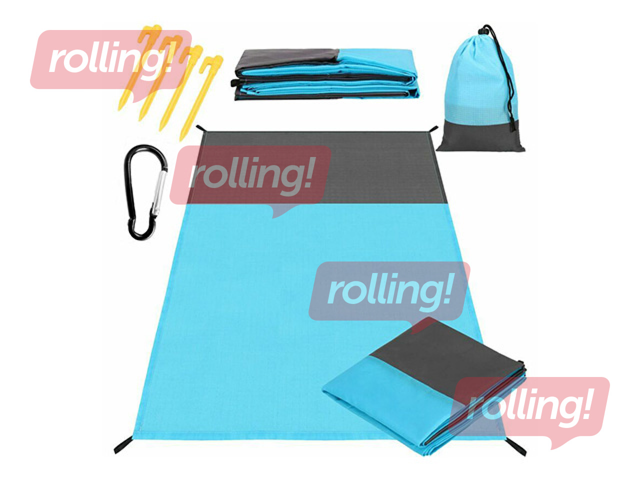 Pikniku ja rannatekk, kokkupandav, sinakates toonides, 200x210cm