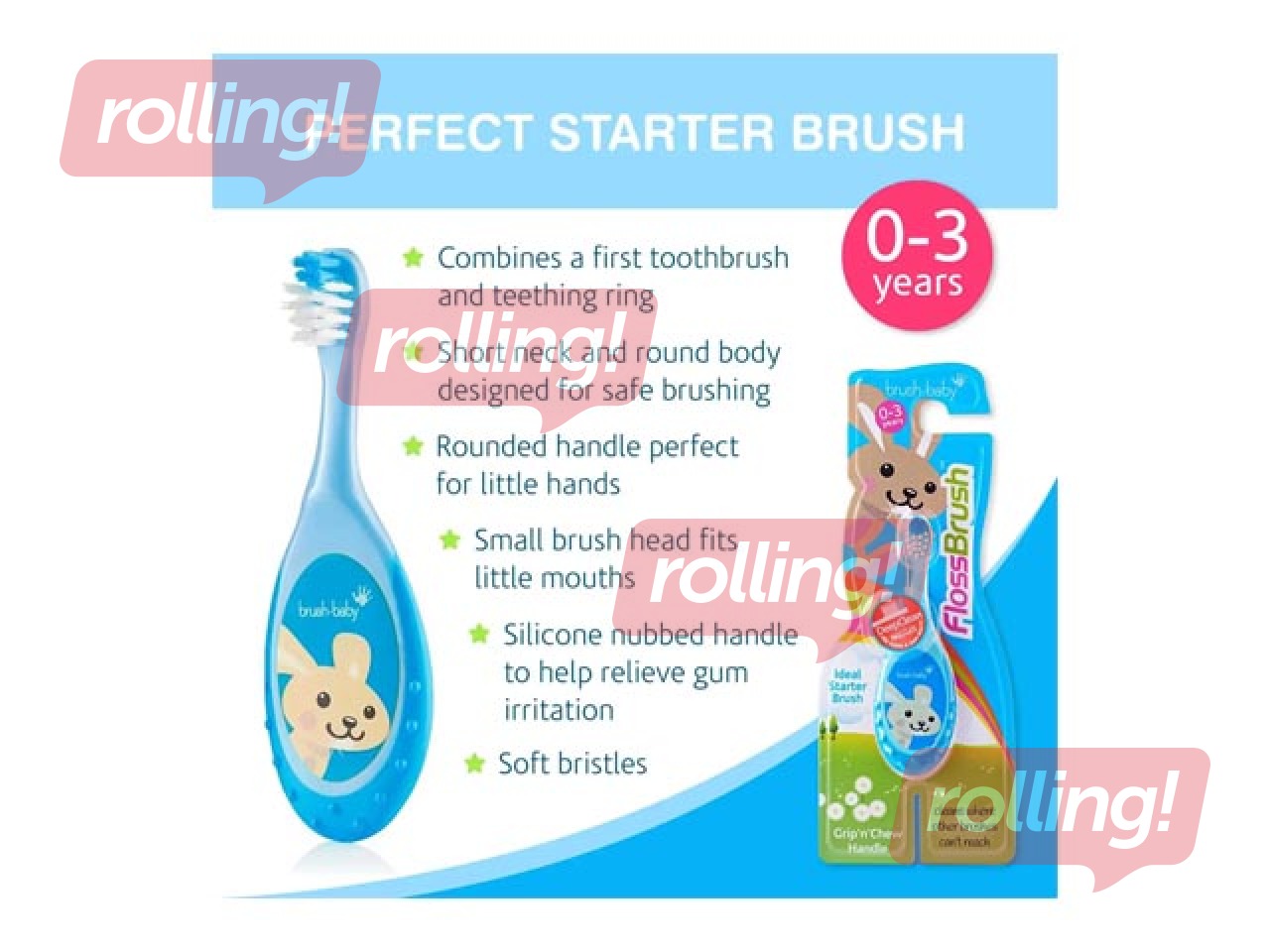 Zobu birste Flossbrush Brush-baby, 0-3 gadi, dubultpaka