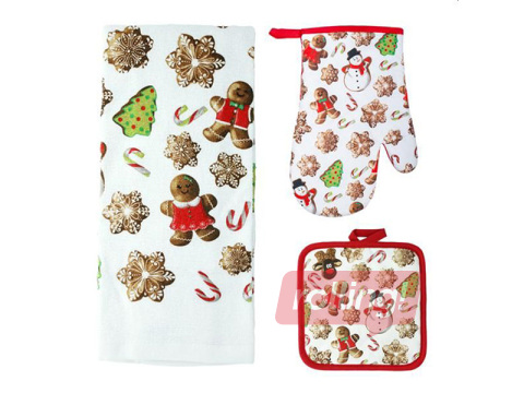 Set – Oven Glove, Pot Holder, and Towel, Christmas Design