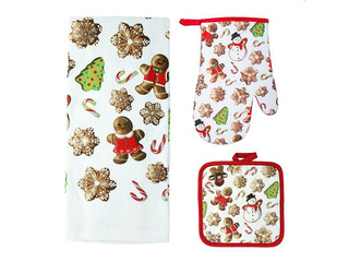 Set – Oven Glove, Pot Holder, and Towel, Christmas Design