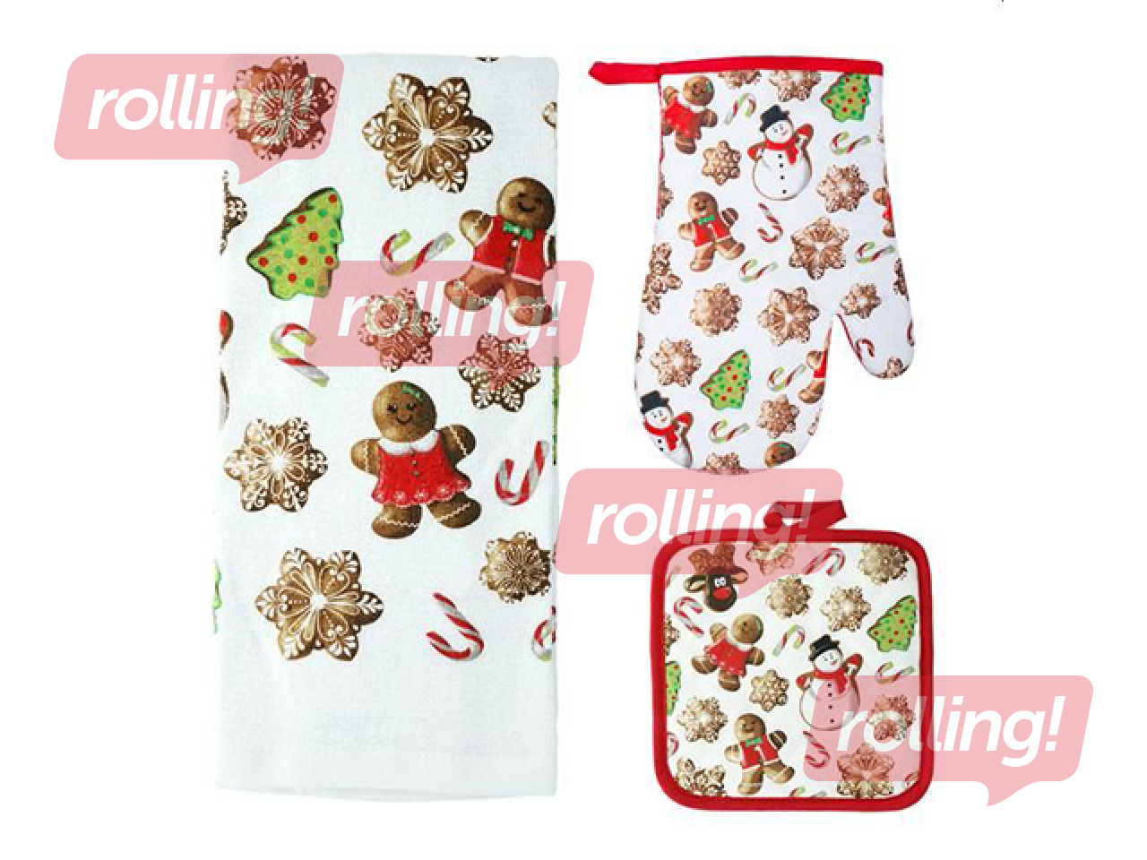 Set – Oven Glove, Pot Holder, and Towel, Christmas Design